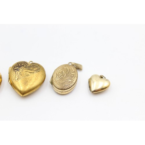 67 - 4 x Vintage 9ct ROLLED GOLD LOCKETS inc. Engraved, Hearts, Oval, Round (11g)