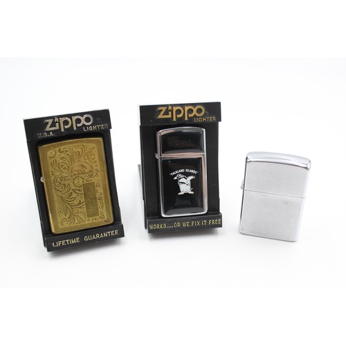 70 - 3 x Assorted ZIPPO Cigarette LIGHTERS Inc Vintage, Boxed, Brass, Slimline Etc