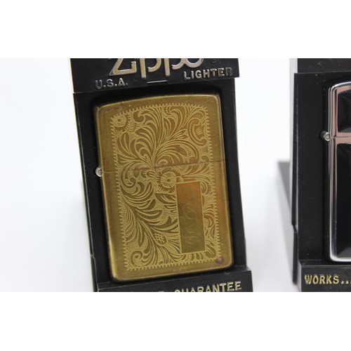 70 - 3 x Assorted ZIPPO Cigarette LIGHTERS Inc Vintage, Boxed, Brass, Slimline Etc