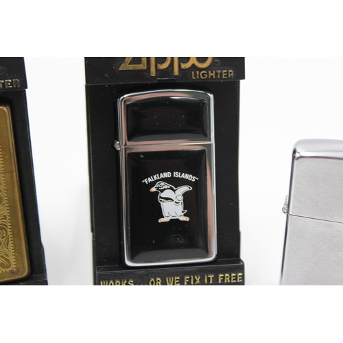 70 - 3 x Assorted ZIPPO Cigarette LIGHTERS Inc Vintage, Boxed, Brass, Slimline Etc