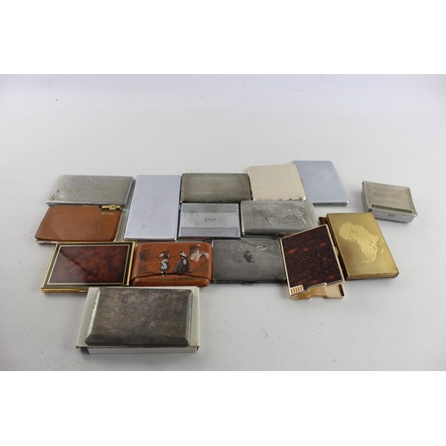 72 - 15 x Assorted Vintage TOBACCIANA Cigarette Cases Inc Silver Plate, Souvenir Etc