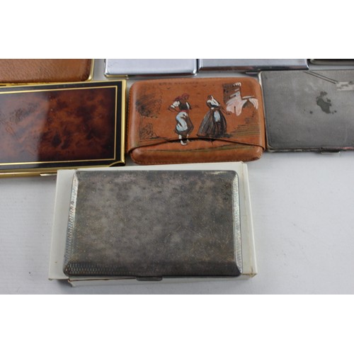 72 - 15 x Assorted Vintage TOBACCIANA Cigarette Cases Inc Silver Plate, Souvenir Etc