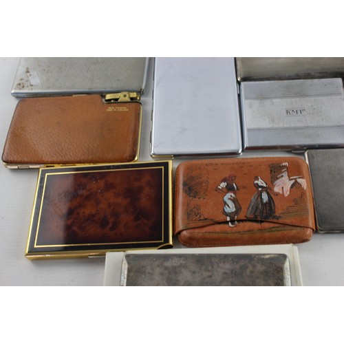 72 - 15 x Assorted Vintage TOBACCIANA Cigarette Cases Inc Silver Plate, Souvenir Etc