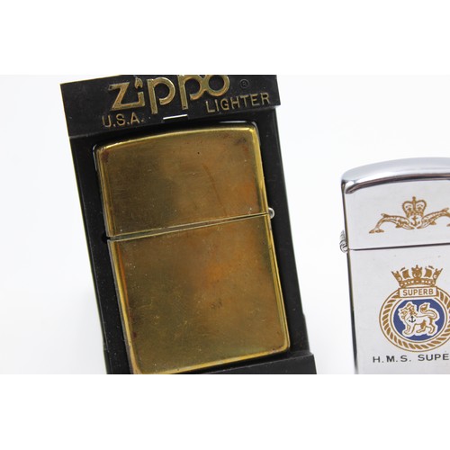 73 - 3 x Assorted ZIPPO Cigarette LIGHTERS Inc Vintage, Boxed, Brass, Slimline Etc