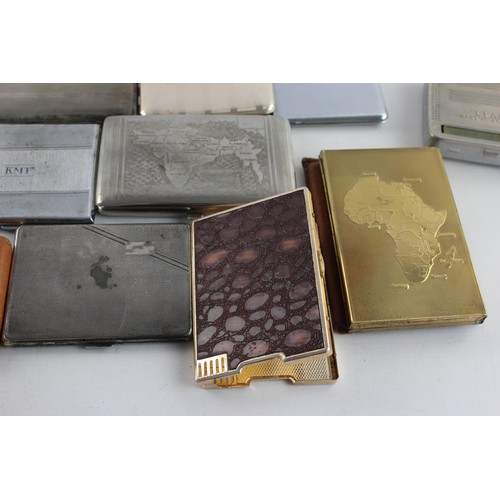 72 - 15 x Assorted Vintage TOBACCIANA Cigarette Cases Inc Silver Plate, Souvenir Etc