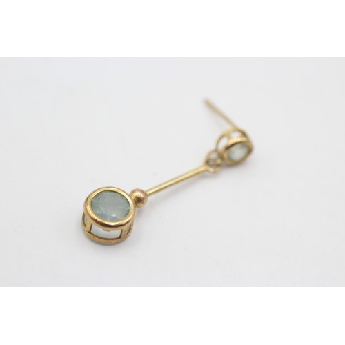 81 - 9ct Gold Blue Gemstone Drop Earrings (1.5g)