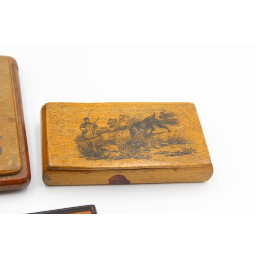 82 - 4 x Antique / Vintage TOBACCIANA Inc Snuff Boxes, Papier Mache, Hunting Scene