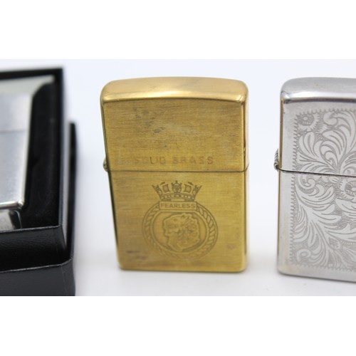 90 - 3 x Assorted ZIPPO Cigarette LIGHTERS Inc Vintage, Boxed, Brass, Engraved Etc