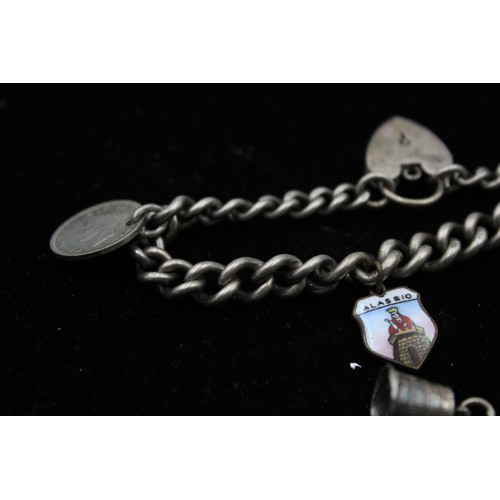 97 - 2 x Vintage .925 Silver CHARM BRACELETS inc. Souvenir, Enamel, Coins (51g)