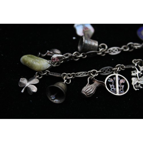 97 - 2 x Vintage .925 Silver CHARM BRACELETS inc. Souvenir, Enamel, Coins (51g)