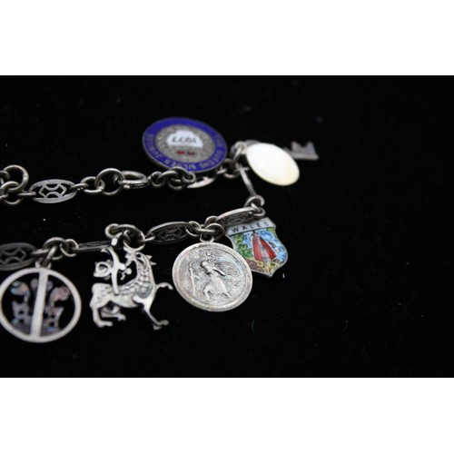 97 - 2 x Vintage .925 Silver CHARM BRACELETS inc. Souvenir, Enamel, Coins (51g)