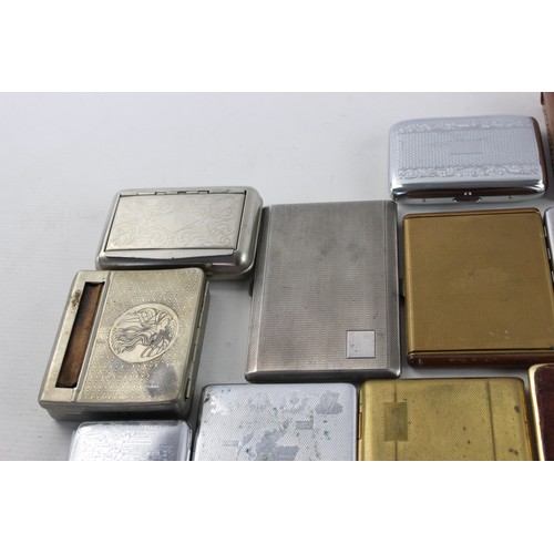 100 - 15 x Assorted Vintage TOBACCIANA Cigarette Cases Inc Silver Plate, Souvenir Etc