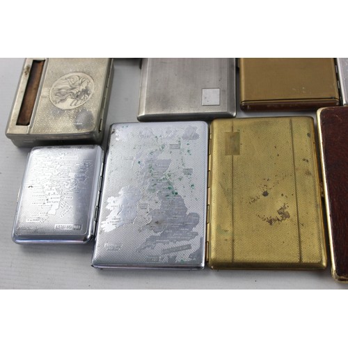 100 - 15 x Assorted Vintage TOBACCIANA Cigarette Cases Inc Silver Plate, Souvenir Etc