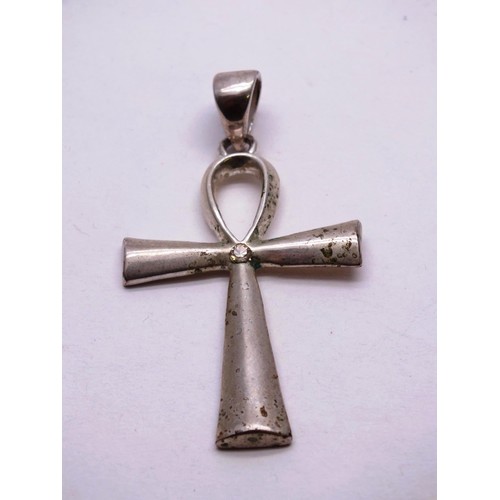 230 - VINTAGE BRASS SEAL FOB AND WHITE METAL ANKH PENDANT