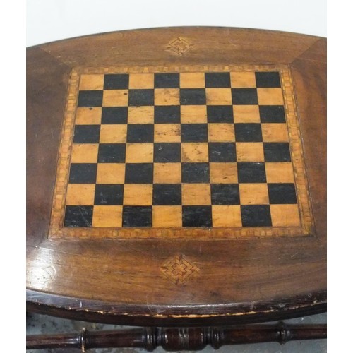 174 - VICTORIAN ANTIQUE WALNUT SIDE TABLE WITH INLAID CHESS BOARD, ENGLISH C1880