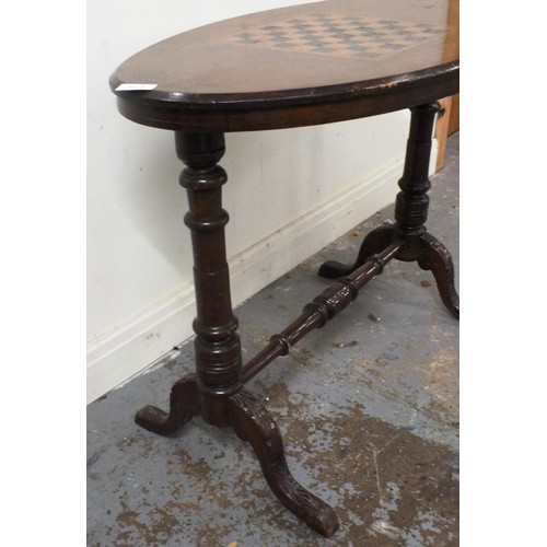 174 - VICTORIAN ANTIQUE WALNUT SIDE TABLE WITH INLAID CHESS BOARD, ENGLISH C1880