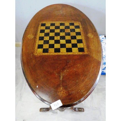 174 - VICTORIAN ANTIQUE WALNUT SIDE TABLE WITH INLAID CHESS BOARD, ENGLISH C1880