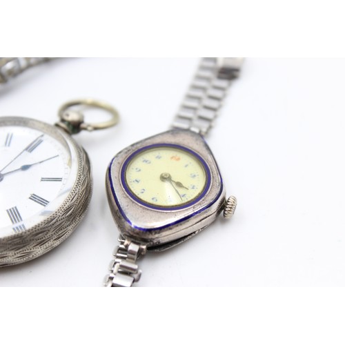 144 - 3 x Vintage Ladies .800 / .925 SILVER Cased FOB / WRISTWATCHES Hand-Wind (92g)