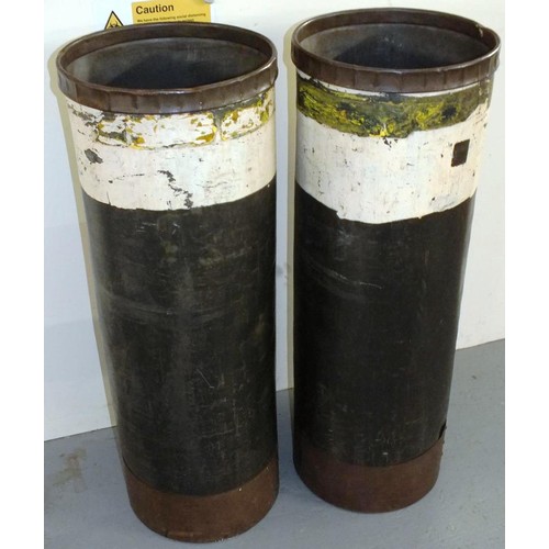 500 - TWO LARGE VINTAGE INDUSTRIAL MILL BINS WITH COPPER RIMS