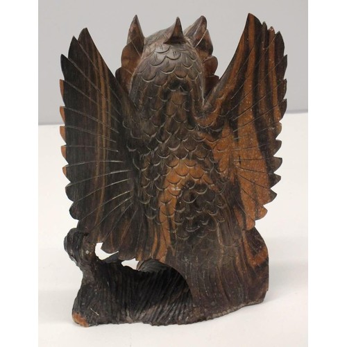 147 - LARGE HAND CARVED BLACK FOREST WOODEN OWL, HEIGHT 8.5