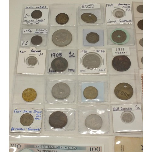 COLLECTION OF BANKNOTES, TOKENS AND COINS