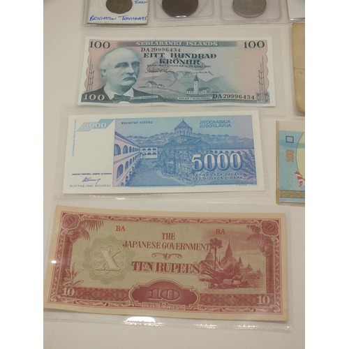 COLLECTION OF BANKNOTES, TOKENS AND COINS
