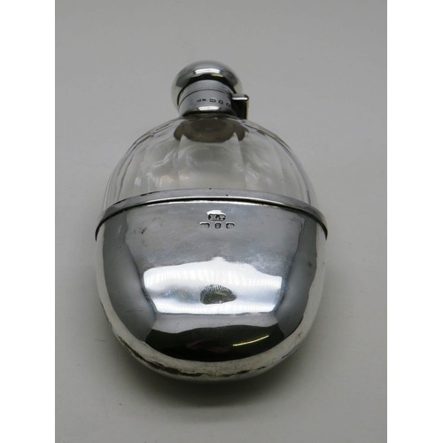 207 - VINTAGE STERLING SILVER AND GLASS HIP FLASK BIRMINGHAM HALLMARKS