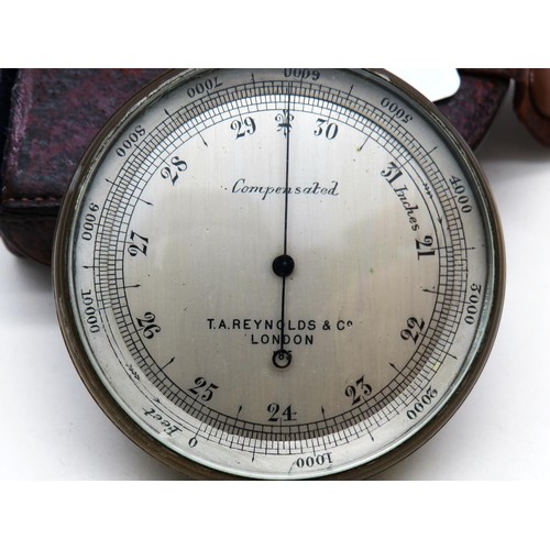 223 - BRASS POCKET BAROMETER - TA REYNOLDS LONDON