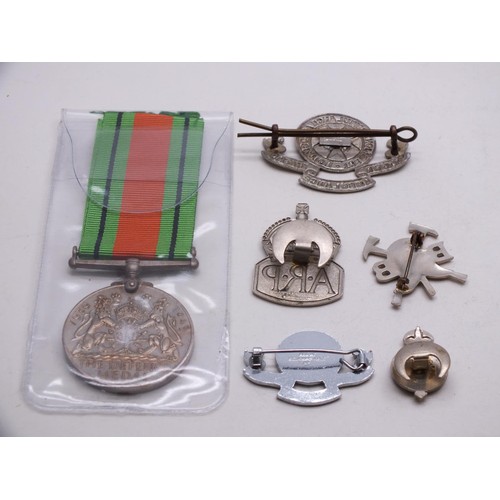 102 - WWII DEFENCE MEDAL, A.R.P, BADGE, HOME GUARD BADGE etc