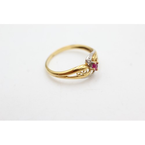 436 - 9ct gold two-tone ruby set ring (1.3g)