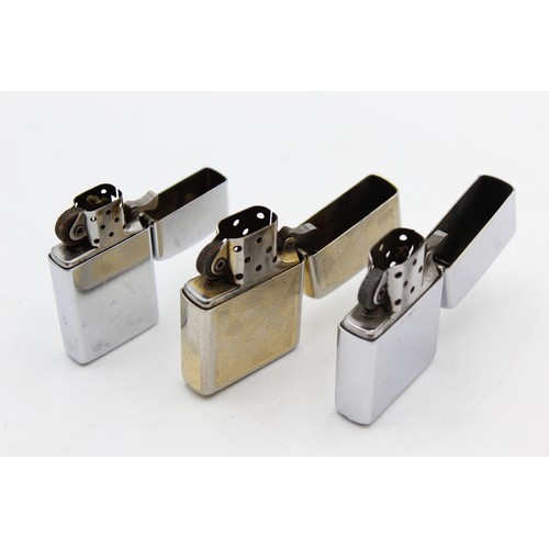 447 - 3 x Assorted ZIPPO Cigarette LIGHTERS Inc Brushed Steel, Advertising, Slimline