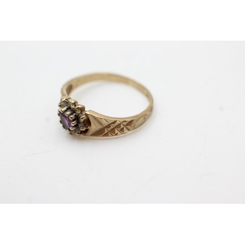 458 - 9ct gold amethyst & clear gemstone heart ring (1.7g)