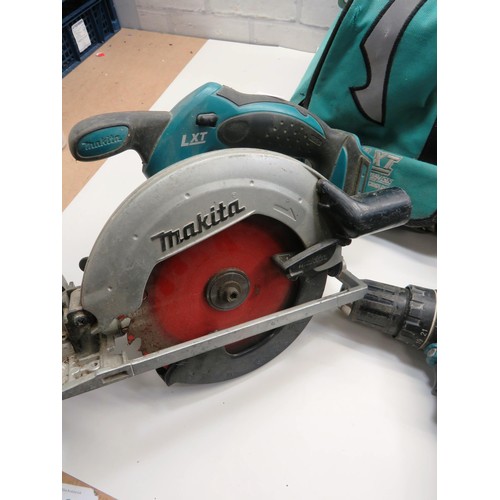 43 - MAKITA BAG INCLUDING MAKITA DHP 482 DRILL, MAKITA IMPACTOR DRILL, MAKITA RIP SAW D55611, MAKITA MULT... 