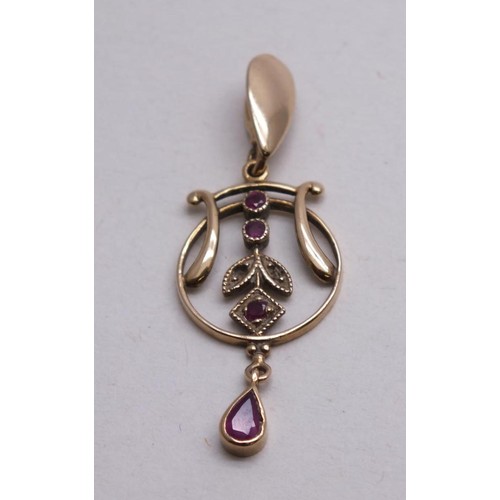 58 - ANTIQUE 9ct GOLD PENDANT SET WITH RUBIES