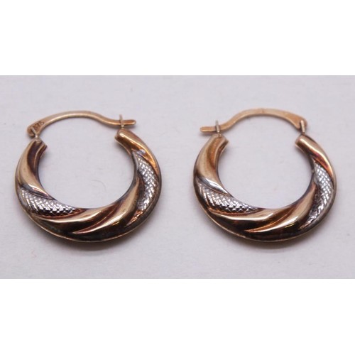 71 - 9ct GOLD DIAMOND CUT TWIST HOOP EARRINGS