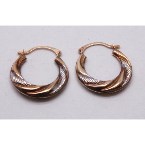 71 - 9ct GOLD DIAMOND CUT TWIST HOOP EARRINGS