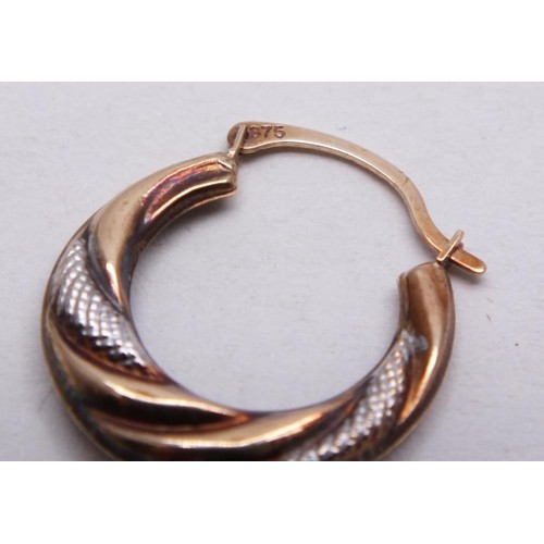 71 - 9ct GOLD DIAMOND CUT TWIST HOOP EARRINGS