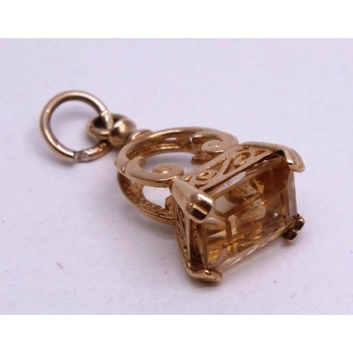 90 - 9ct GOLD & CITRINE QUARTZ HANDBAG CHARM 2.6g