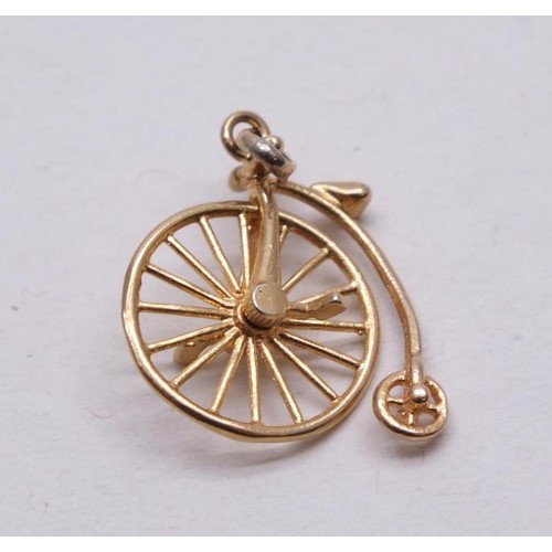 91 - 9ct GOLD PENNY FARTHING BIKE CHARM