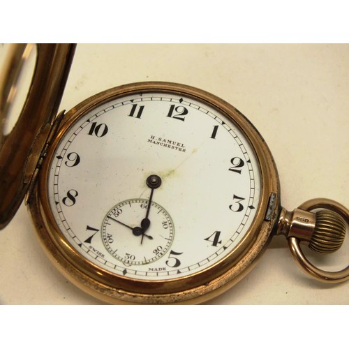 62A - ANTIQUE 9ct GOLD HALF HUNTER POCKET WATCH 89g CHESTER HALLMARKS - H.SAMUEL MANCHESTER