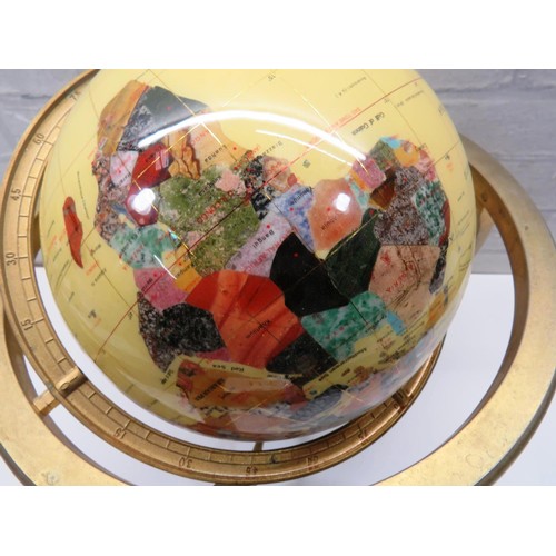 115 - GEMSTONE GLOBE ON BRASS STAND WITH BUILT IN COMPASS