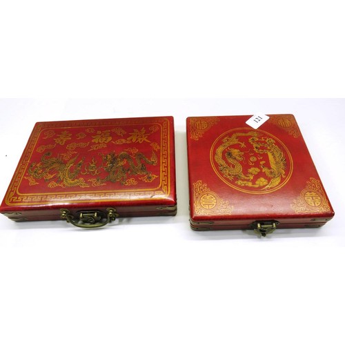 121 - TWO ORIENTAL FOLD UP GAME SETS - CHESS AND MAHJONG