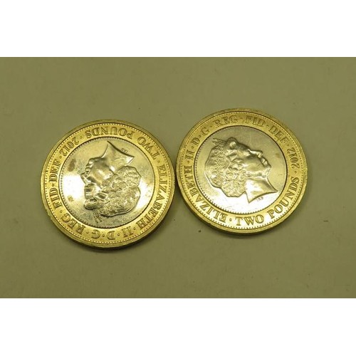 129 - TWO LONDON 2012 PASSING BATON RIO 2016 £2 COINS