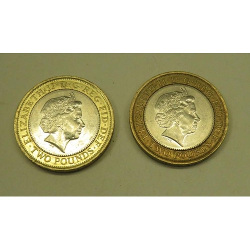 132 - TWO PASSING OLYMPIC FLAG BEIJING 2008 LONDON 2012 £2 COINS