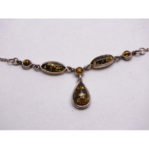 138 - SILVER AND GREEN AMBER NECKLACE