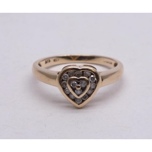 143 - DIAMOND HEART RING 9CT SIZE M