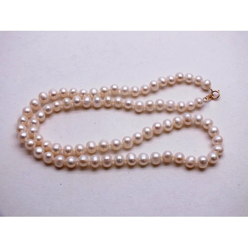 308 - PEARL NECKLACE WITH 14CT GOLD CLASP