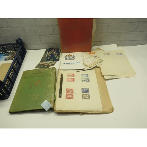 11 - TRAY OF STAMP ALBUMS AND POSTCARDS