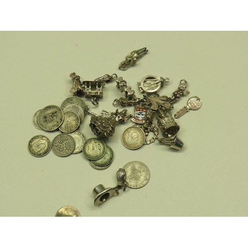 280 - COLLECTION OF SILVER CHARMS AND COINS