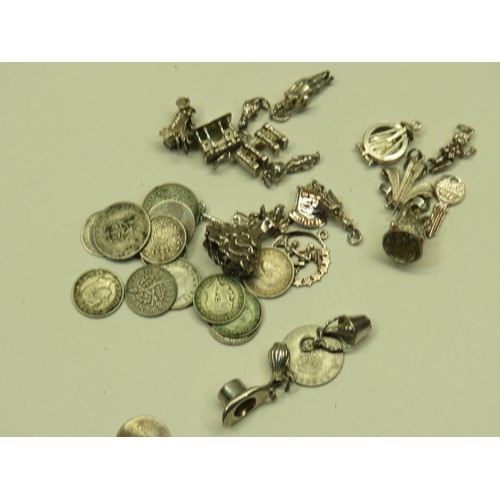 280 - COLLECTION OF SILVER CHARMS AND COINS